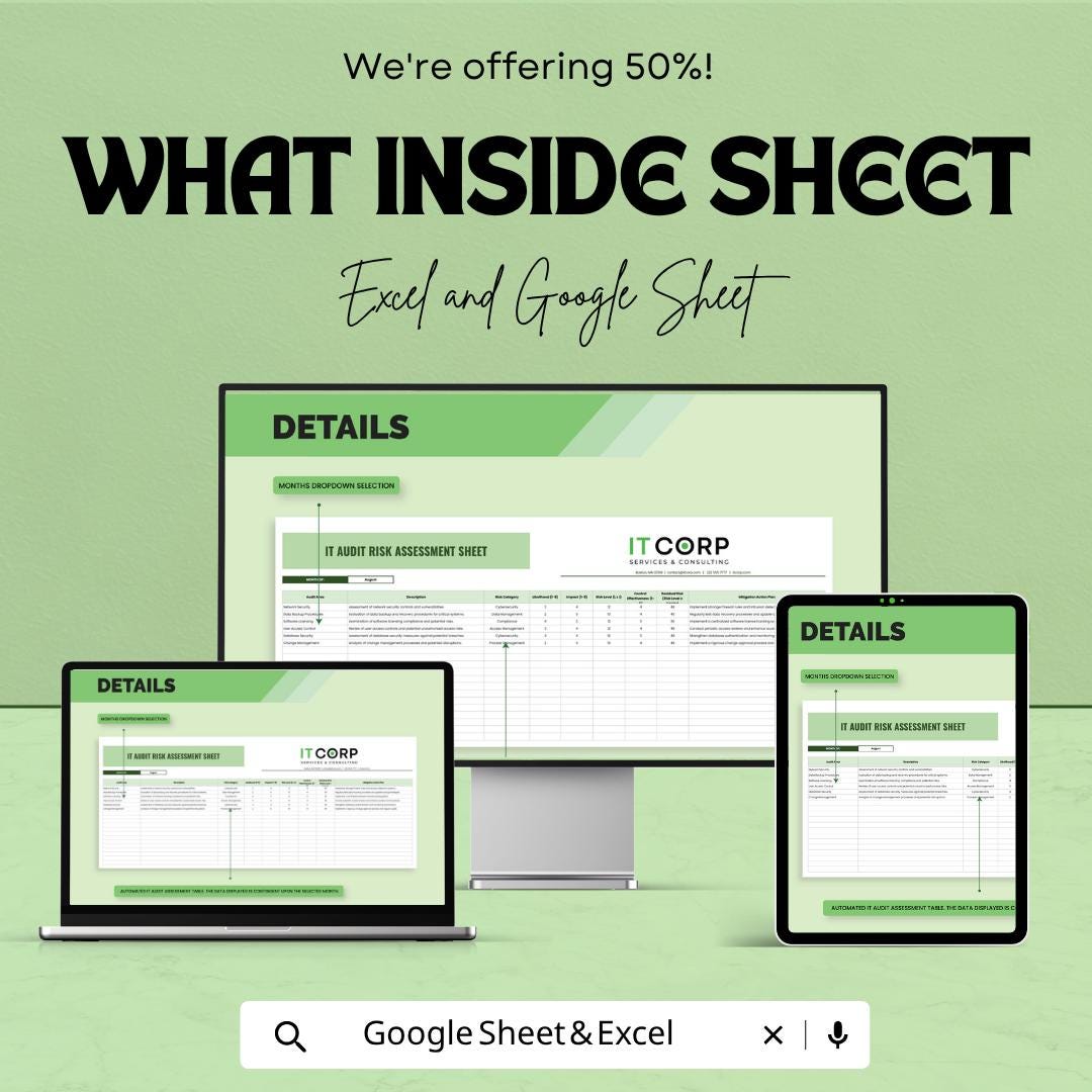 IT Audit Risk Assessment Template | Risk Management Sheet | IT Audit Checklist | Cybersecurity Risk Log | Excel & Google Sheets