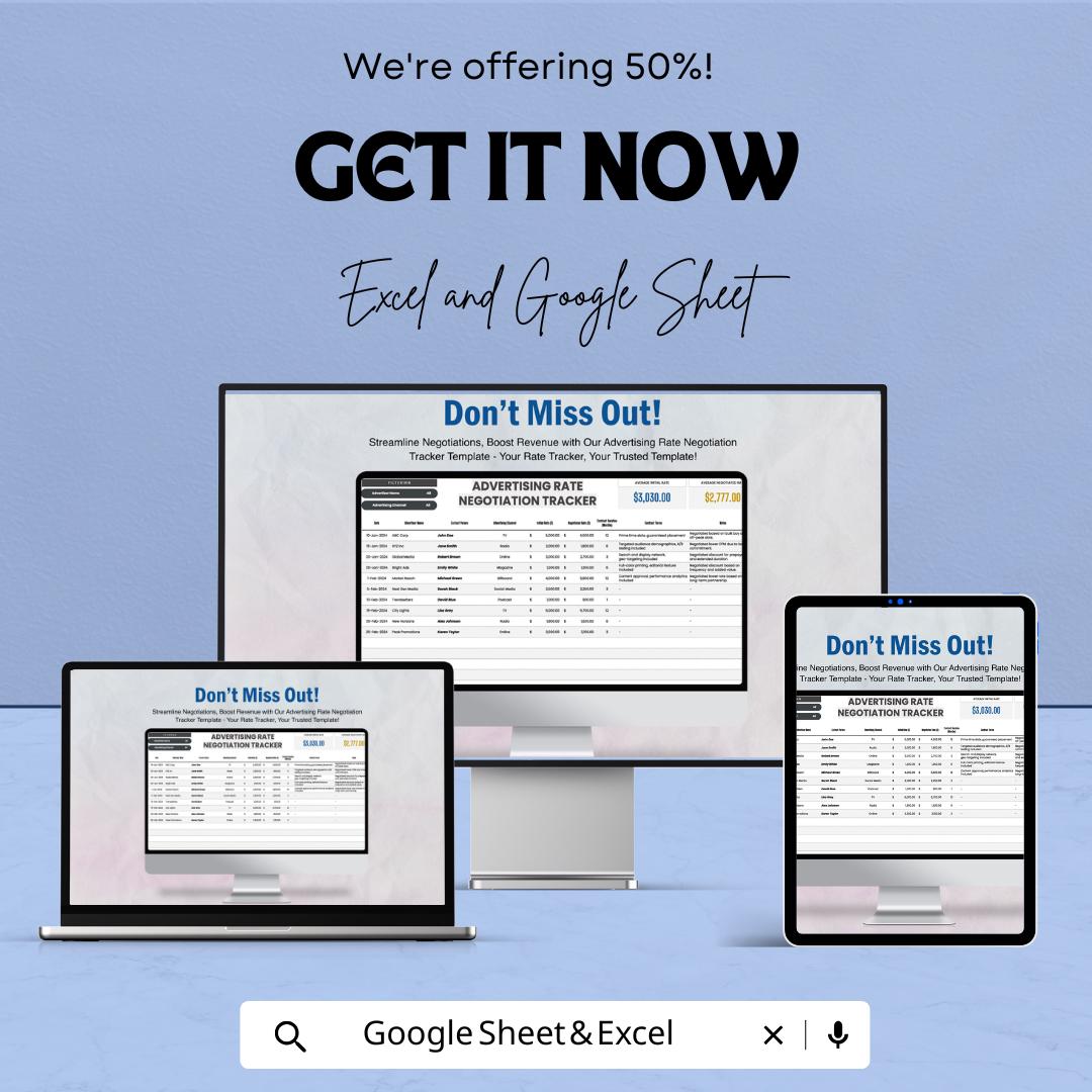 Advertising Rate Negotiation Tracker Sheet | Excel and Google Sheets Template | Track Ad Pricing & Deals | Rate Negotiation Tool |