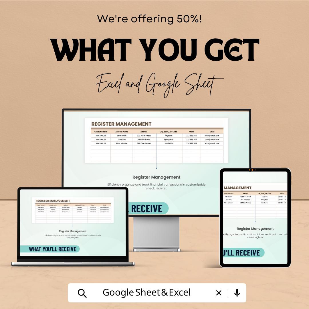 Blank Check Register Template | Checkbook Register Spreadsheet | Personal Finance Tracker Template | Excel & Google Sheets |