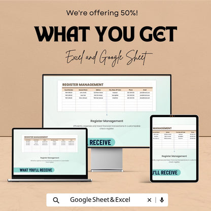 Blank Check Register Template | Checkbook Register Spreadsheet | Personal Finance Tracker Template | Excel & Google Sheets |