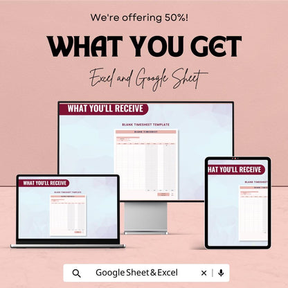 Blank Timesheet Template – Excel & Google Sheets – Employee Hours Tracker, Customizable Work Schedule, Editable Payroll System,