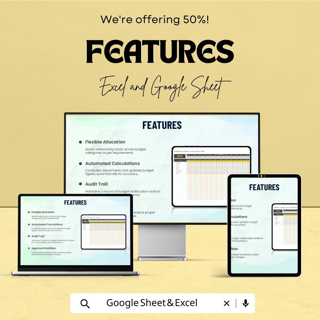 Finance Budget Reallocation Template | Excel & Google Sheets | Budget Adjustment Planner | Financial Reallocation Spreadsheet