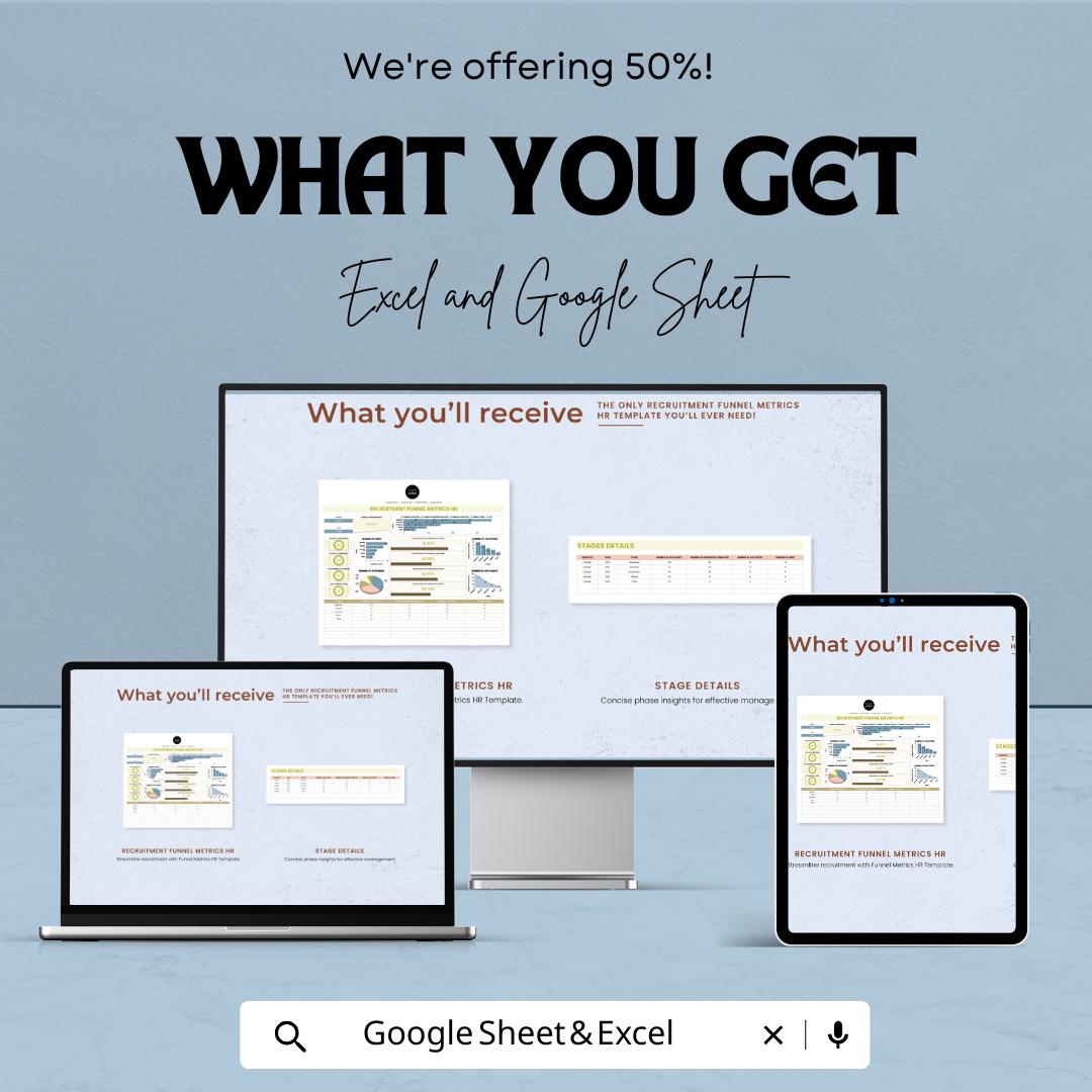 Recruitment Funnel Metrics HR Template | HR Dashboard | Hiring Metrics Tracker | Recruitment Analytics Sheet | Excel & Google Sheets