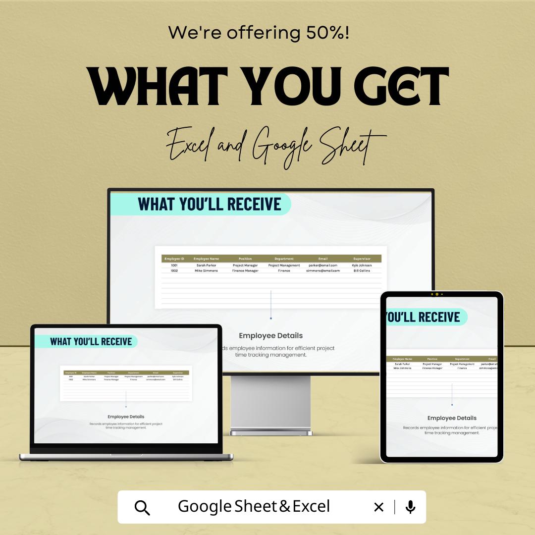 Project Time Tracking Template, Time Log Spreadsheet, Employee Time Tracker, Project Hours Log, Excel & Google Sheets Timesheet