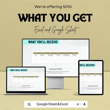 Project Time Tracking Template, Time Log Spreadsheet, Employee Time Tracker, Project Hours Log, Excel & Google Sheets Timesheet