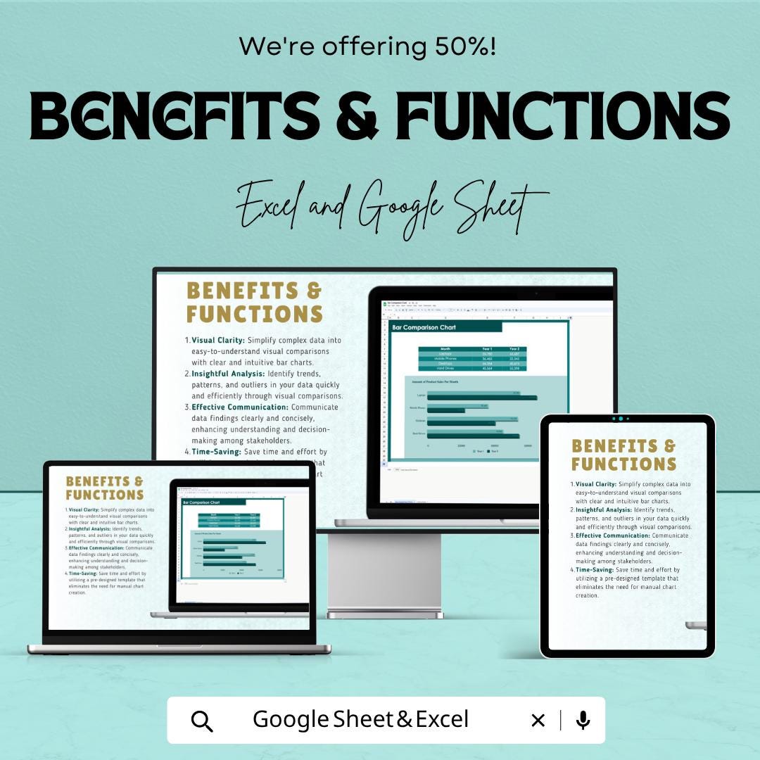 Bar Comparison Chart Template | Data Visualization Spreadsheet | Excel & Google Sheets Chart | Sales Comparison Dashboard |