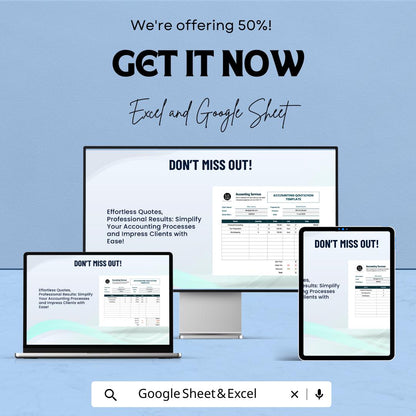 Accounting Quotation Sheet - Professional | Google Sheets Template - Customizable & Easy-to-Use - Invoice Generator for Financial Services