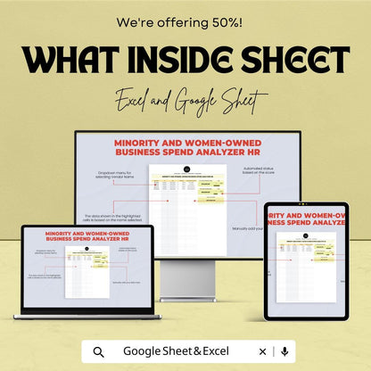 Minority & Women-Owned Business Spend Analyzer HR Template | Excel and Google Sheets | Supplier Diversity Tracking Tool