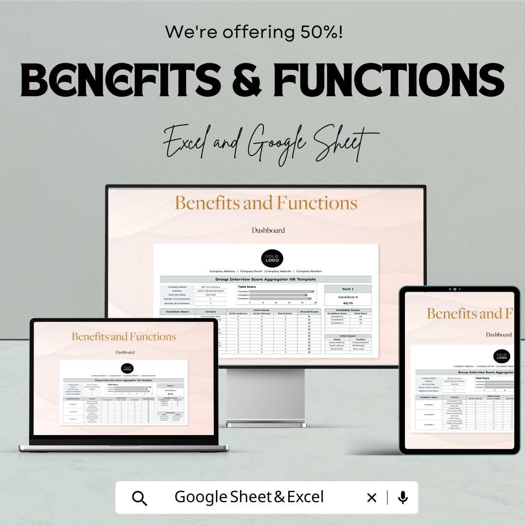 Group Interview Score Aggregator HR Template | Candidate Evaluation Tool | Interview Scorecard Excel & Google Sheets