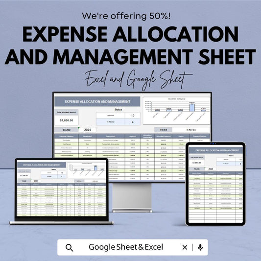Expense Allocation and Management Sheet | Budget Tracker | Excel & Google Sheet | Financial Planning Template