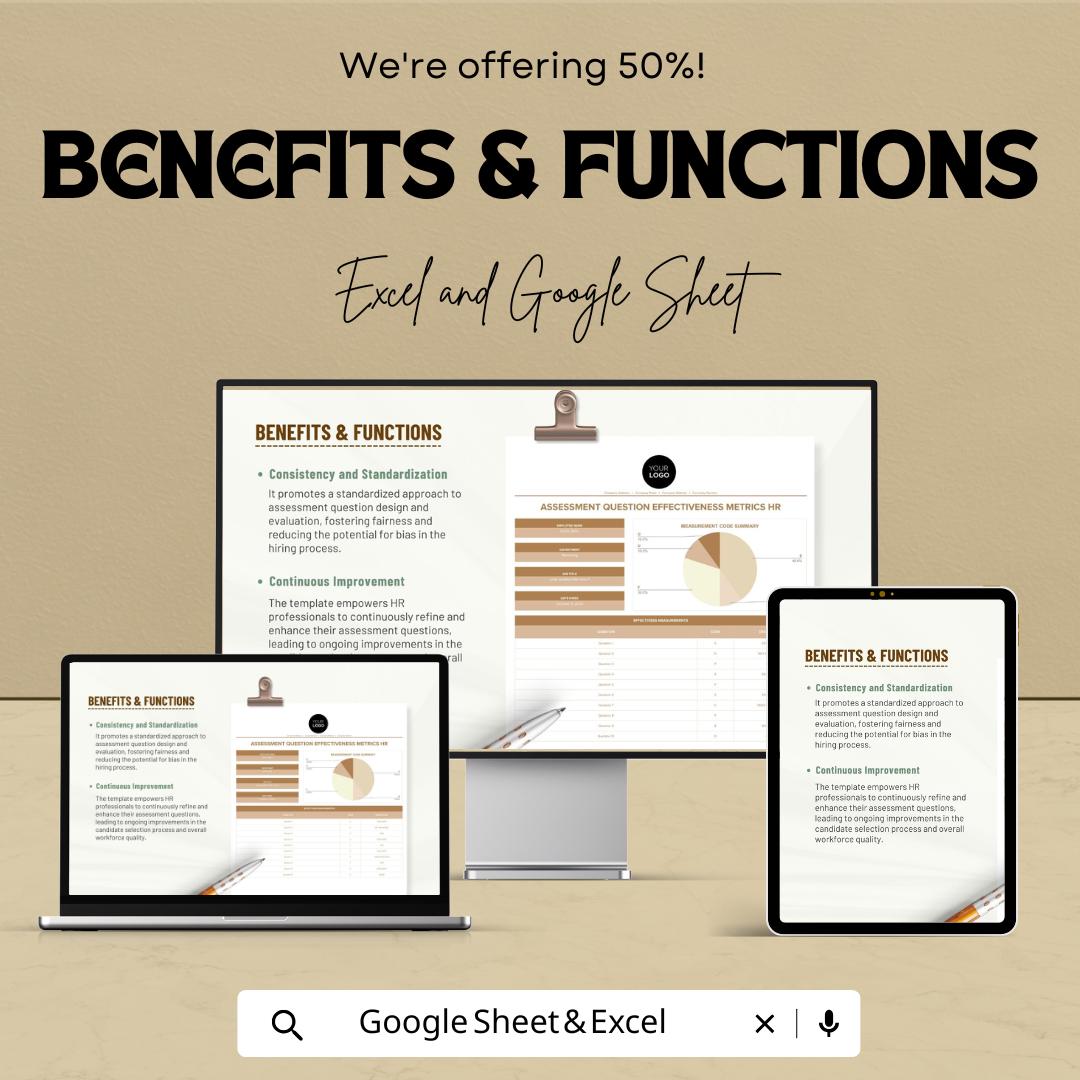 Assessment Question Effectiveness Metrics HR Template | Hiring Assessment Analysis Tool | HR Evaluation Spreadsheet | Recruitment Metrics