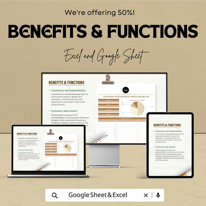 Assessment Question Effectiveness Metrics HR Template | Hiring Assessment Analysis Tool | HR Evaluation Spreadsheet | Recruitment Metrics