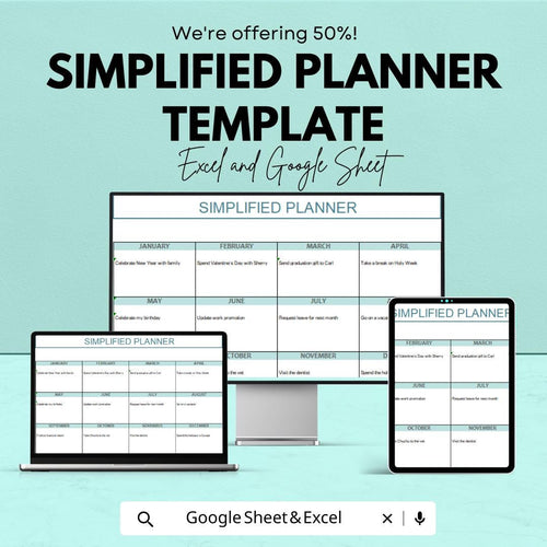 Simplified Planner Template | Google Sheets & Excel | Minimalist Monthly Planner | Digital Organizer | Editable Productivity Template
