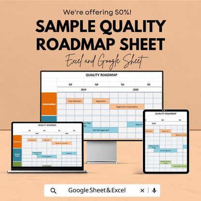 Sample Quality Roadmap Sheet | Excel and Google Sheets Template | Quality Testing & Automation Plan | Task Management