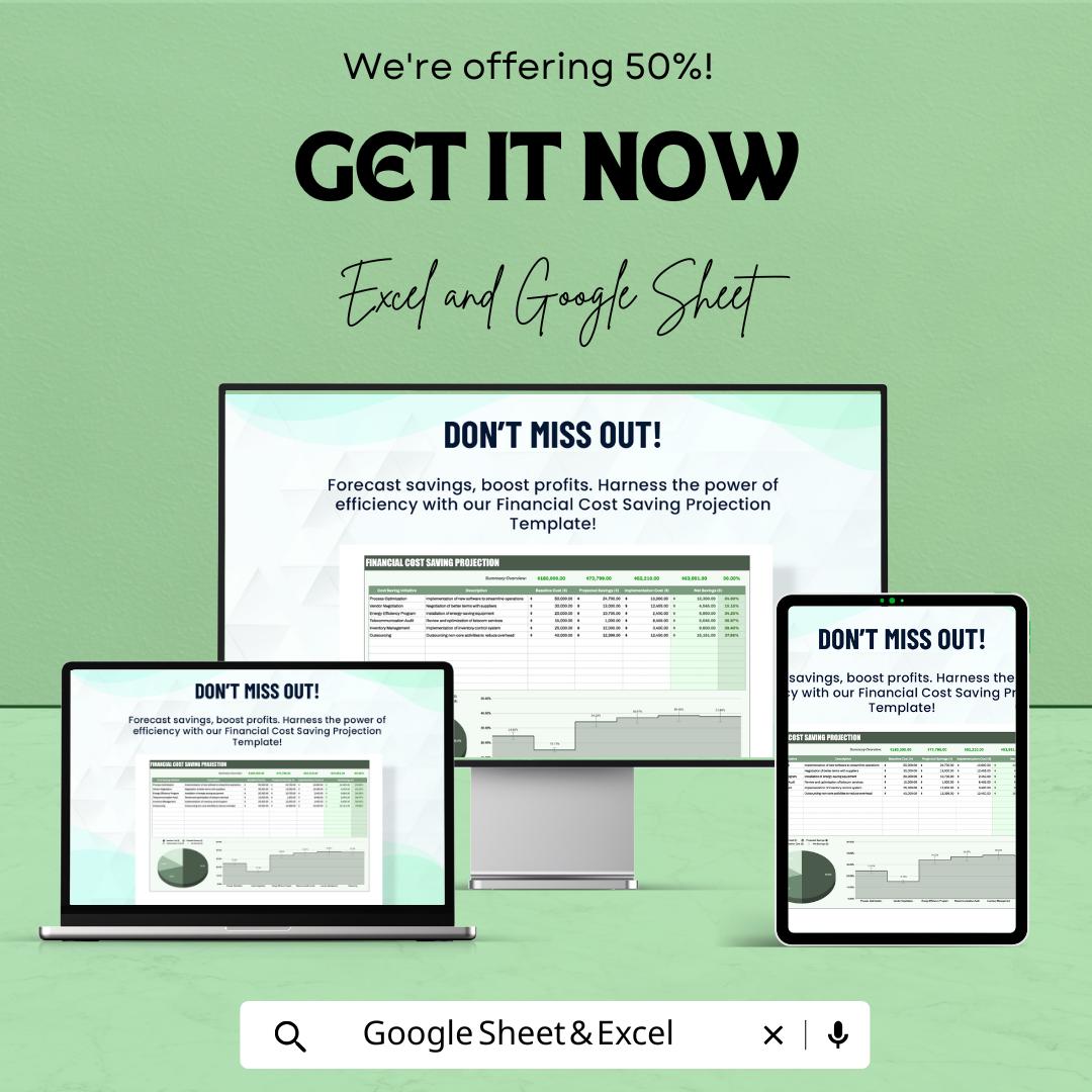Financial Cost Saving Projection Template | Cost Analysis, Savings Forecast, Budget Planning, Financial Modeling Template