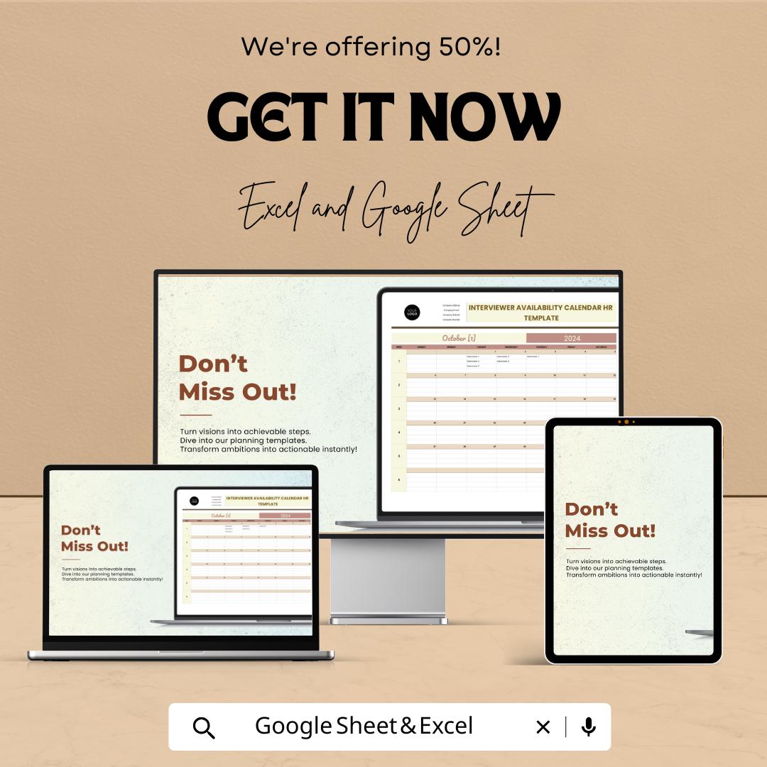 Interviewer Availability Calendar HR Template, Interview Schedule Planner, Recruiter Availability Tracker, Hiring Calendar