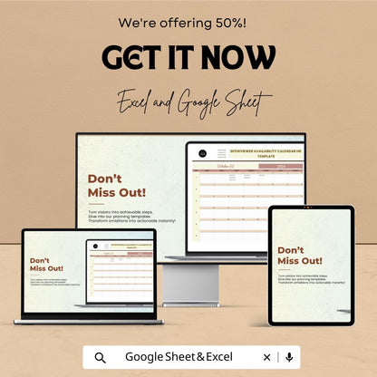 Interviewer Availability Calendar HR Template, Interview Schedule Planner, Recruiter Availability Tracker, Hiring Calendar