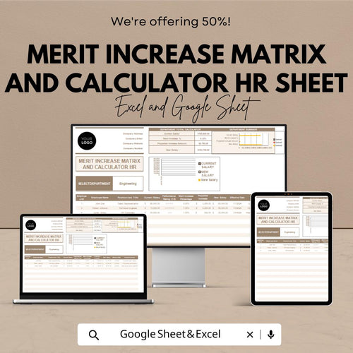 Merit Increase Matrix and Calculator HR Sheet | Employee Salary Adjustment Template | Excel & Google Sheet | HR Salary Increase Tracker