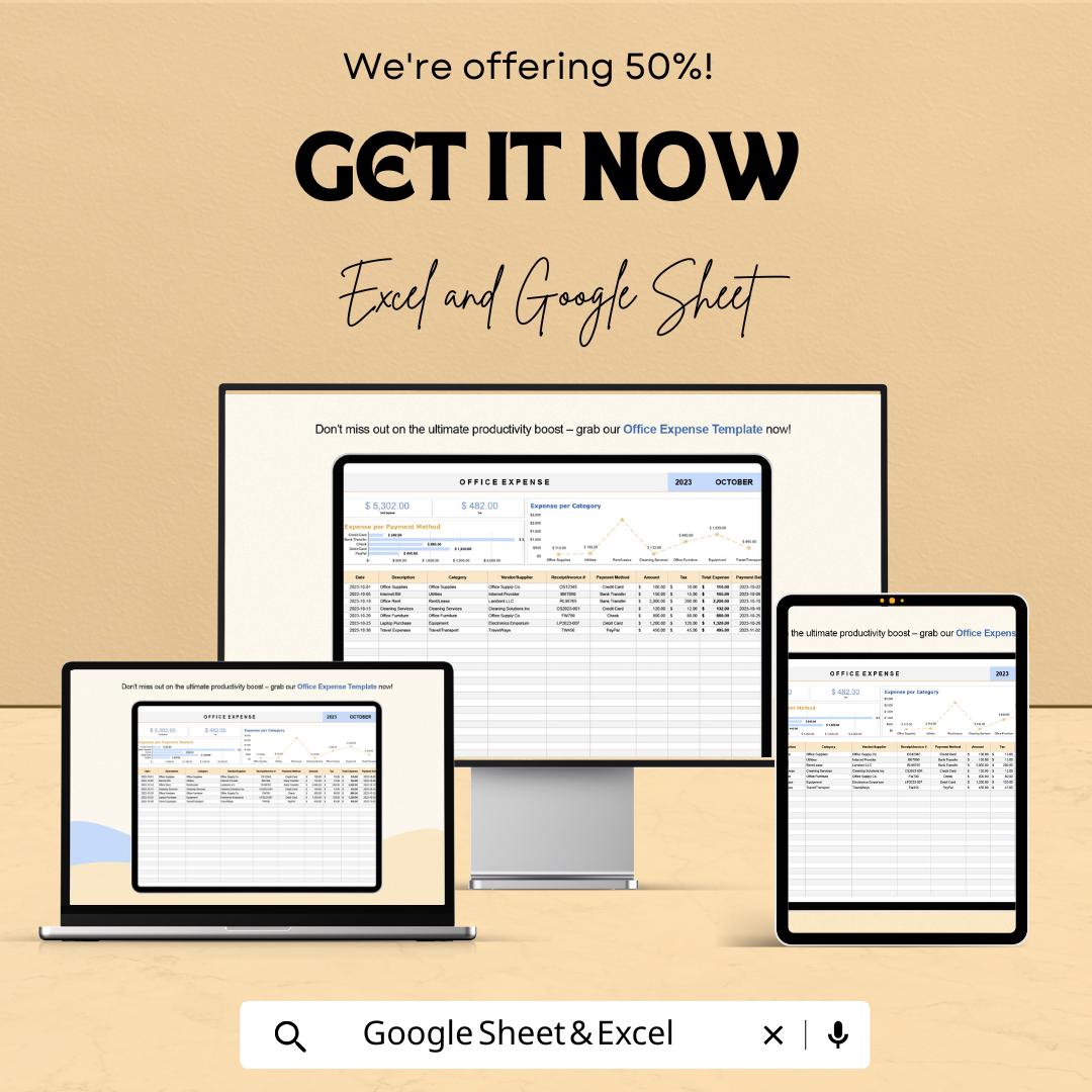 Office Expense Tracker Template Excel | Business Expense Spreadsheet | Expense Report Tracker | Office Budget Planner