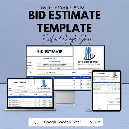 Government Construction Bid Template | Construction Bid Spreadsheet | Contractor Bid Proposal Template | Excel & Google Sheets |