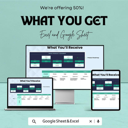 SaaS Product Roadmap Template | Product Development Planner | Software Product Planning Roadmap | Product Strategy Tracker