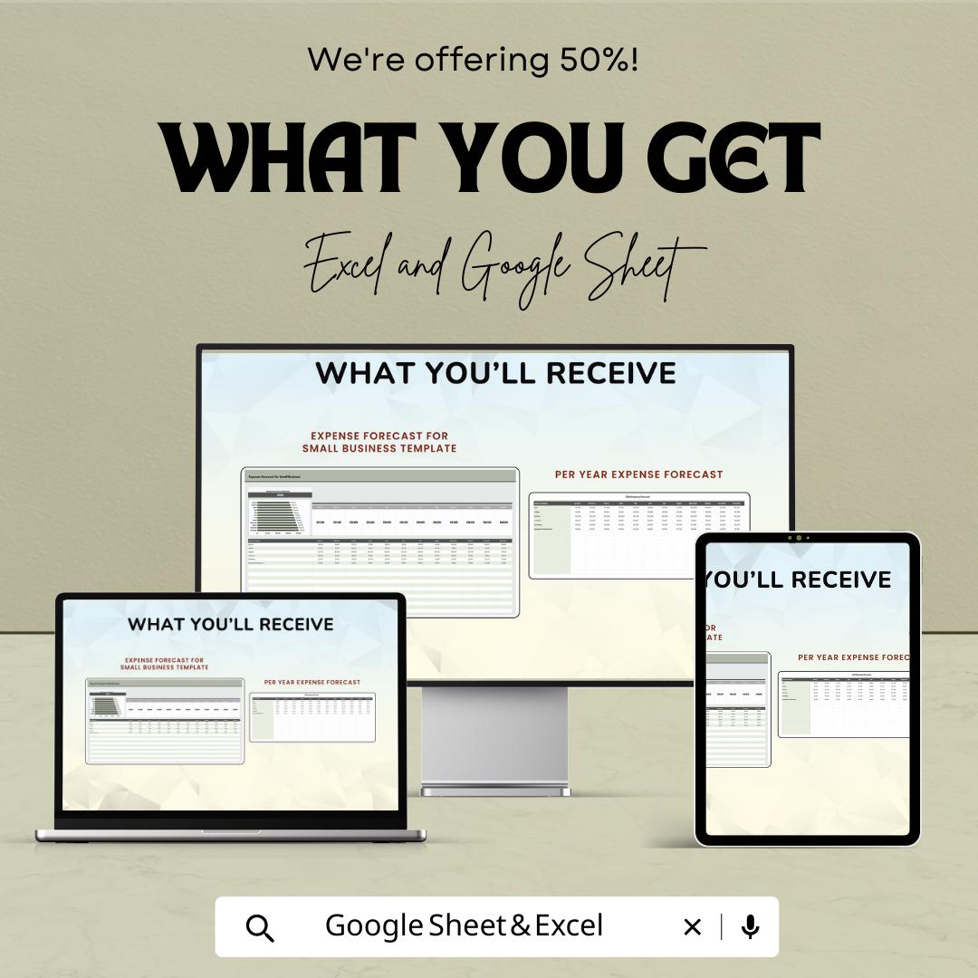 Expense Forecast for Small Business Template | Excel and Google Sheets Expense Planner | Monthly & Yearly Budget Forecast Spreadsheet