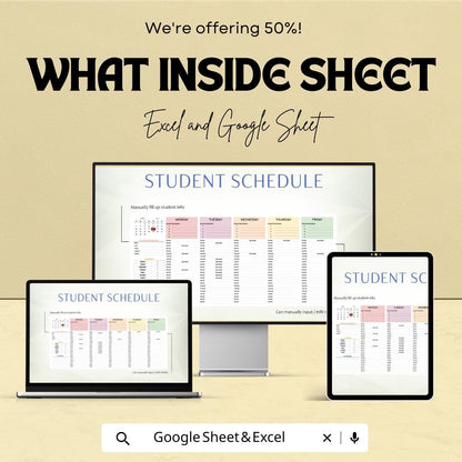 Student Schedule Sheet | Printable Study Planner | Google Sheets & Excel Template | Weekly Planner | Time Management for Students