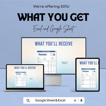 Annual IT Budget Template | IT Budget Spreadsheet | Excel & Google Sheets | Technology Expense Tracker | Business Budget Planner