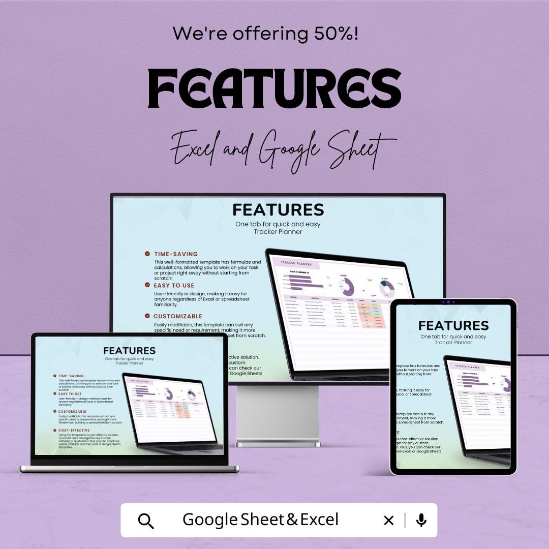 Tracker Planner Template | Project Management CRM | Task Tracker Dashboard | Excel & Google Sheets | Productivity and Team Organizer |