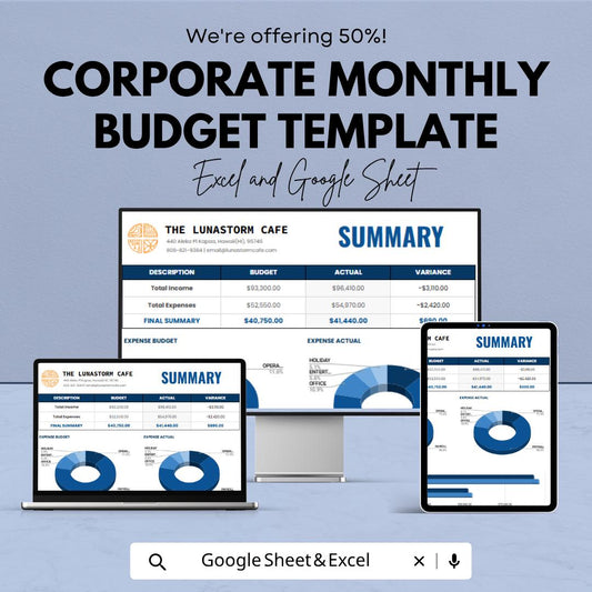 Corporate Monthly Budget Template | Business Budget Spreadsheet | Monthly Expense Tracker | Financial Planning Sheet