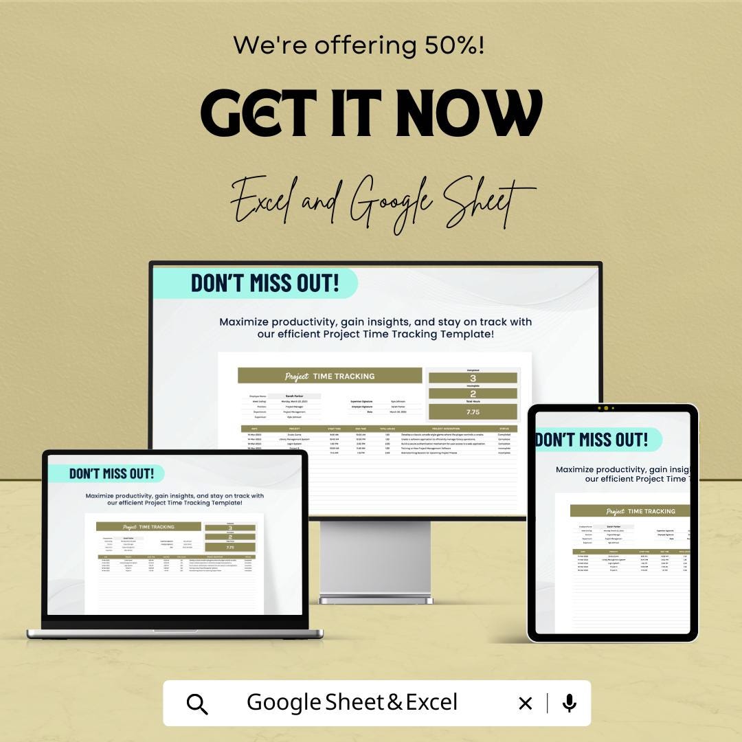Project Time Tracking Template, Time Log Spreadsheet, Employee Time Tracker, Project Hours Log, Excel & Google Sheets Timesheet