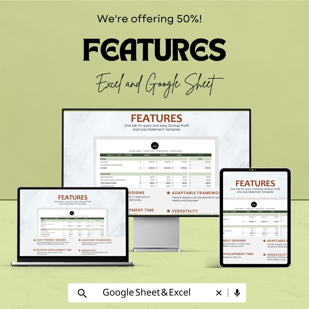 Startup Profit and Loss Statement Template | P&L Spreadsheet for Excel and Google Sheets | Income Statement for Startups