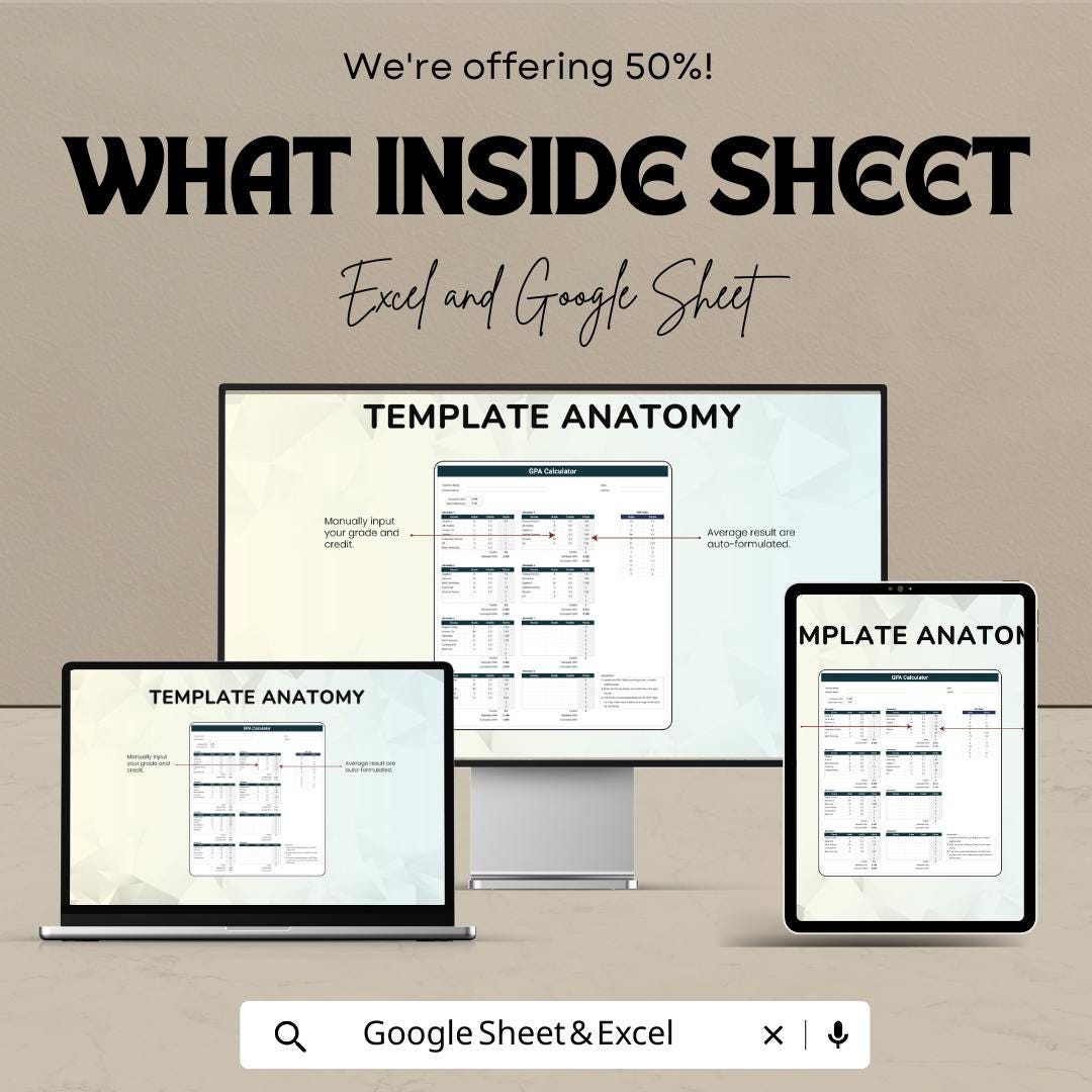 GPA Calculator Sheet | Excel and Google Sheet Template | Track Grades & Calculate GPA | Customizable | Easy to Use