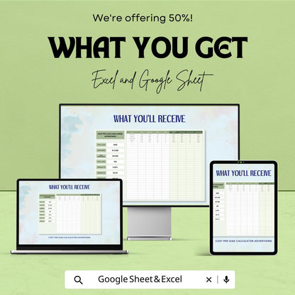 Cost Per Lead Calculator | PPC Advertising ROI Tracker | Google Sheets & Excel | Campaign Metrics Spreadsheet | CPL Calculation Sheet
