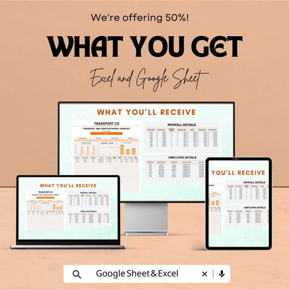 Transport Payroll Register Template | Logistics Payroll Sheet | Employee Payroll Tracker Excel & Google Sheets | Salary Register Template