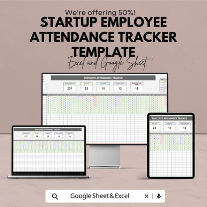 Startup Employee Attendance Tracker Template | Employee Attendance Sheet | HR Attendance Tracker | Excel & Google Sheets