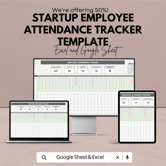 Startup Employee Attendance Tracker Template | Employee Attendance Sheet | HR Attendance Tracker | Excel & Google Sheets