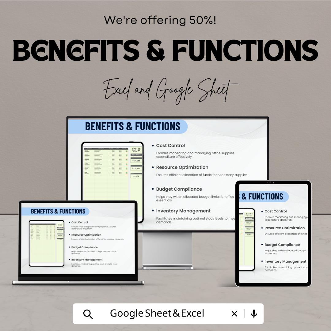 Office Supplies Budget Template | Office Expense Tracker | Budget Spreadsheet | Excel & Google Sheets