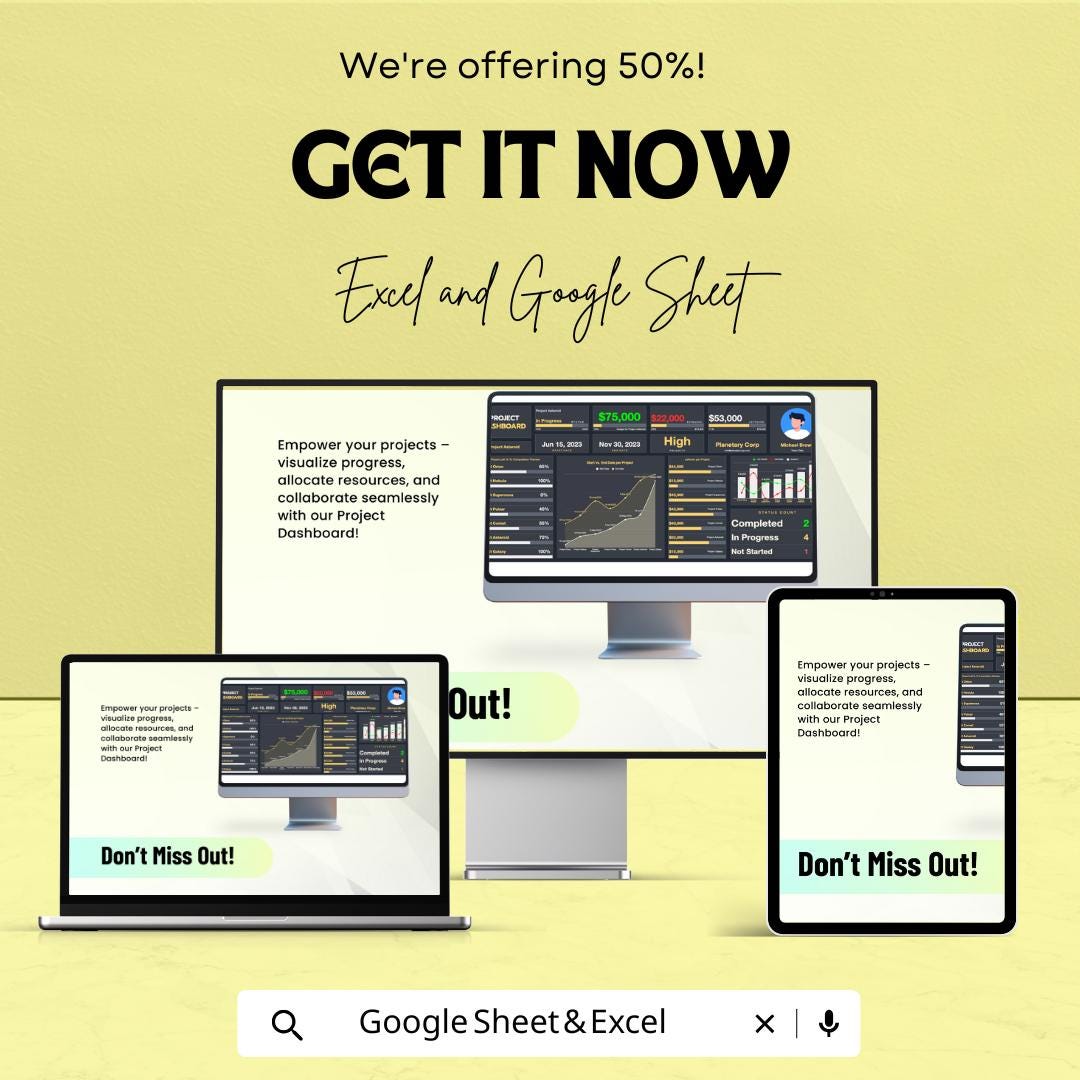 Project Dashboard Sheet for Excel and Google Sheets – Task Tracking, Budget Management, & Timeline Visualization
