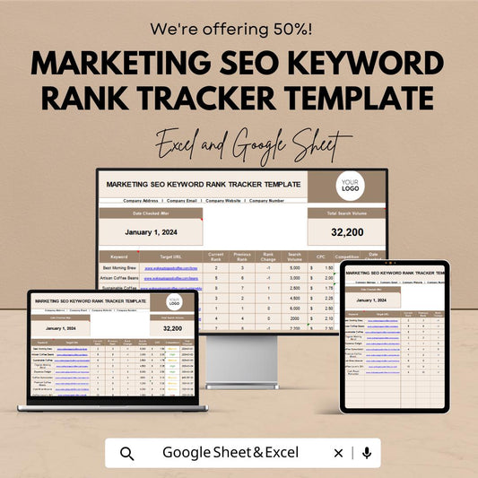 Marketing SEO Keyword Rank Tracker Template | Excel and Google Sheets | Keyword Ranking & SEO Tracking Spreadsheet