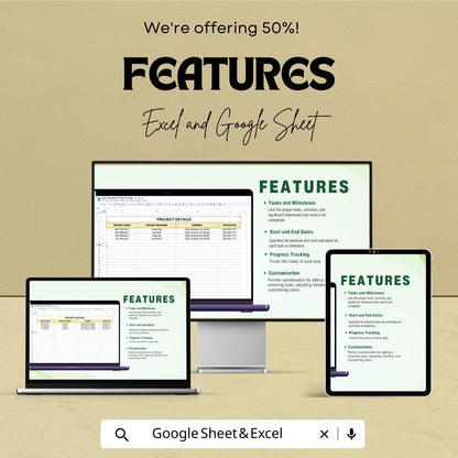 Project Management Timeline Sheet | Excel & Google Sheets Template for Efficient Project Planning and Tracking | Task and Milestone Tracker