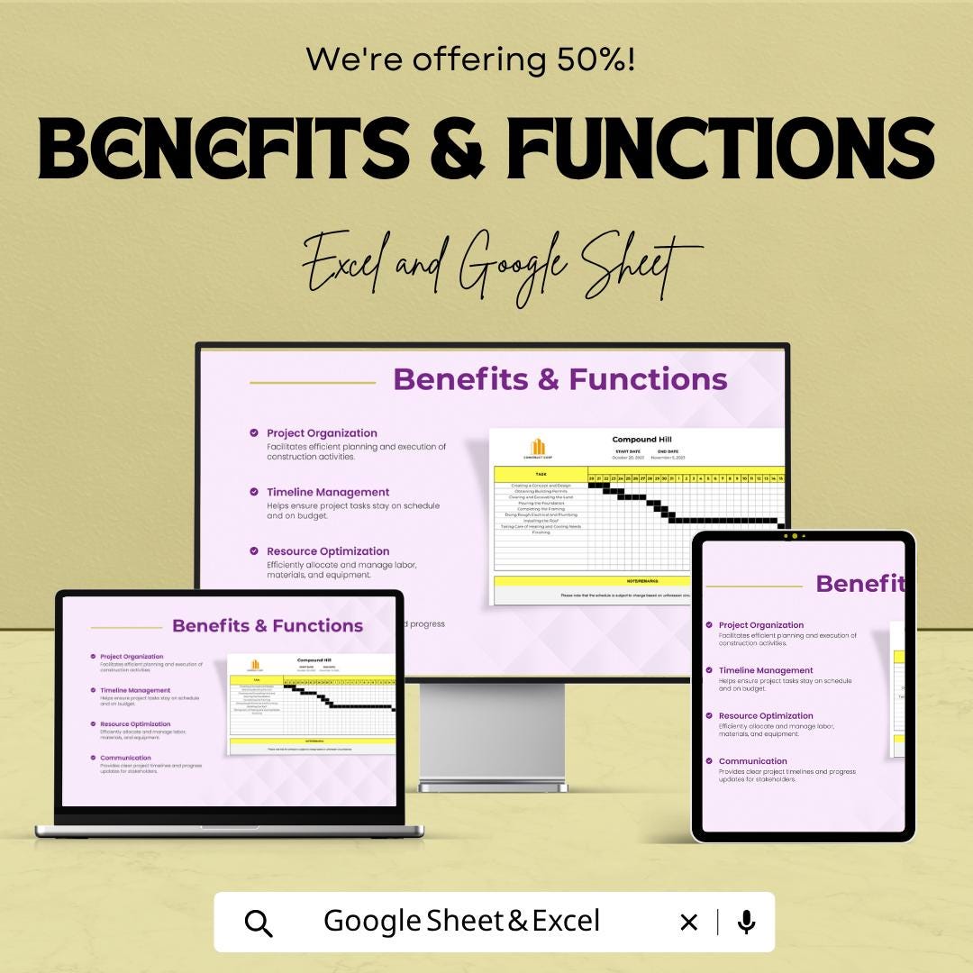 Construction Schedule Template | Project Timeline Spreadsheet | Gantt Chart Planner | Construction Project Management Tool