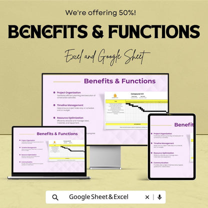 Construction Schedule Template | Project Timeline Spreadsheet | Gantt Chart Planner | Construction Project Management Tool