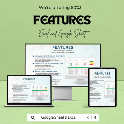 Assignment Workload Template Excel | Assignment Dashboard | Homework Tracker | Study Planner Spreadsheet | Academic Organizer
