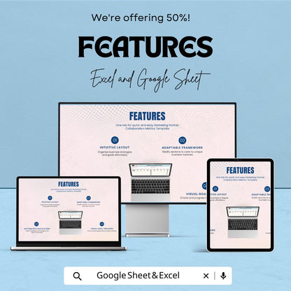 Marketing Partner Collaboration Metrics Sheet | Excel & Google Sheet | 50% OFF | Performance Tracking and Goal Setting Template