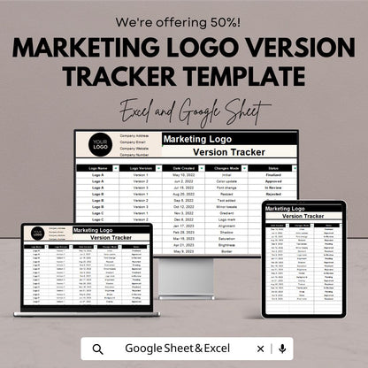 Marketing Logo Version Tracker Template | Brand Asset Management Tool | Excel & Google Sheets Logo Tracking Sheet