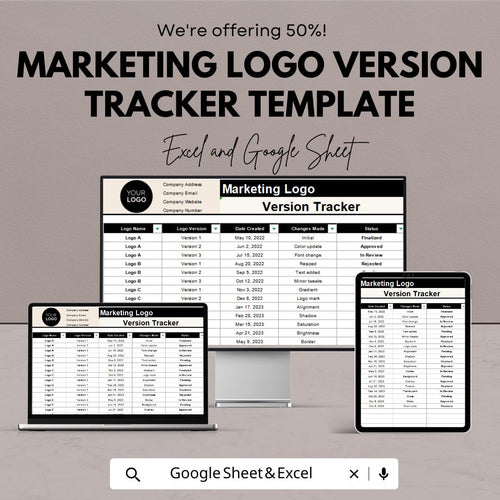 Marketing Logo Version Tracker Template | Brand Asset Management Tool | Excel & Google Sheets Logo Tracking Sheet
