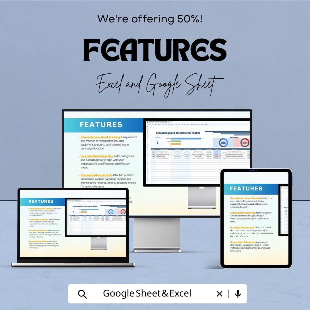 Accounting Fixed Asset Internal Control Template | Asset Tracking & Compliance Sheet |  Internal Control Checklist | Audit Tool