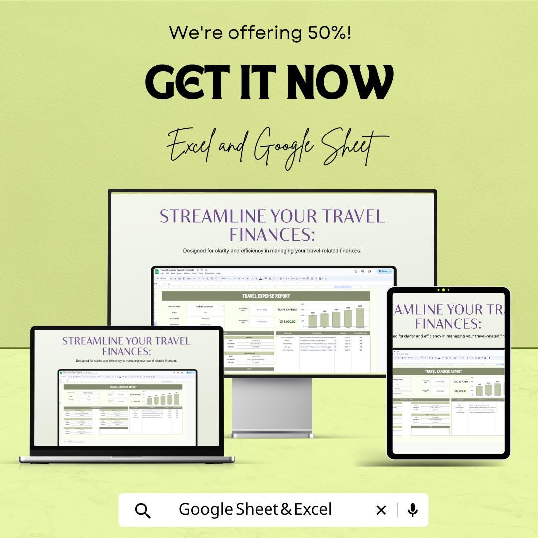 Travel Expense Report Sheet | Excel & Google Sheet | Business Travel Tracker | Expense Management | Travel Budget Template