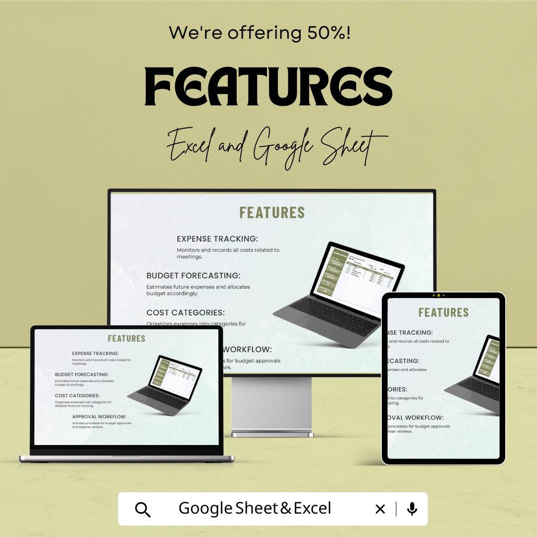 50% OFF - Administration Meeting Budget Planner Sheet - Excel & Google Sheets | Plan, Track, and Manage Meeting Budgets | Budget Forecasting